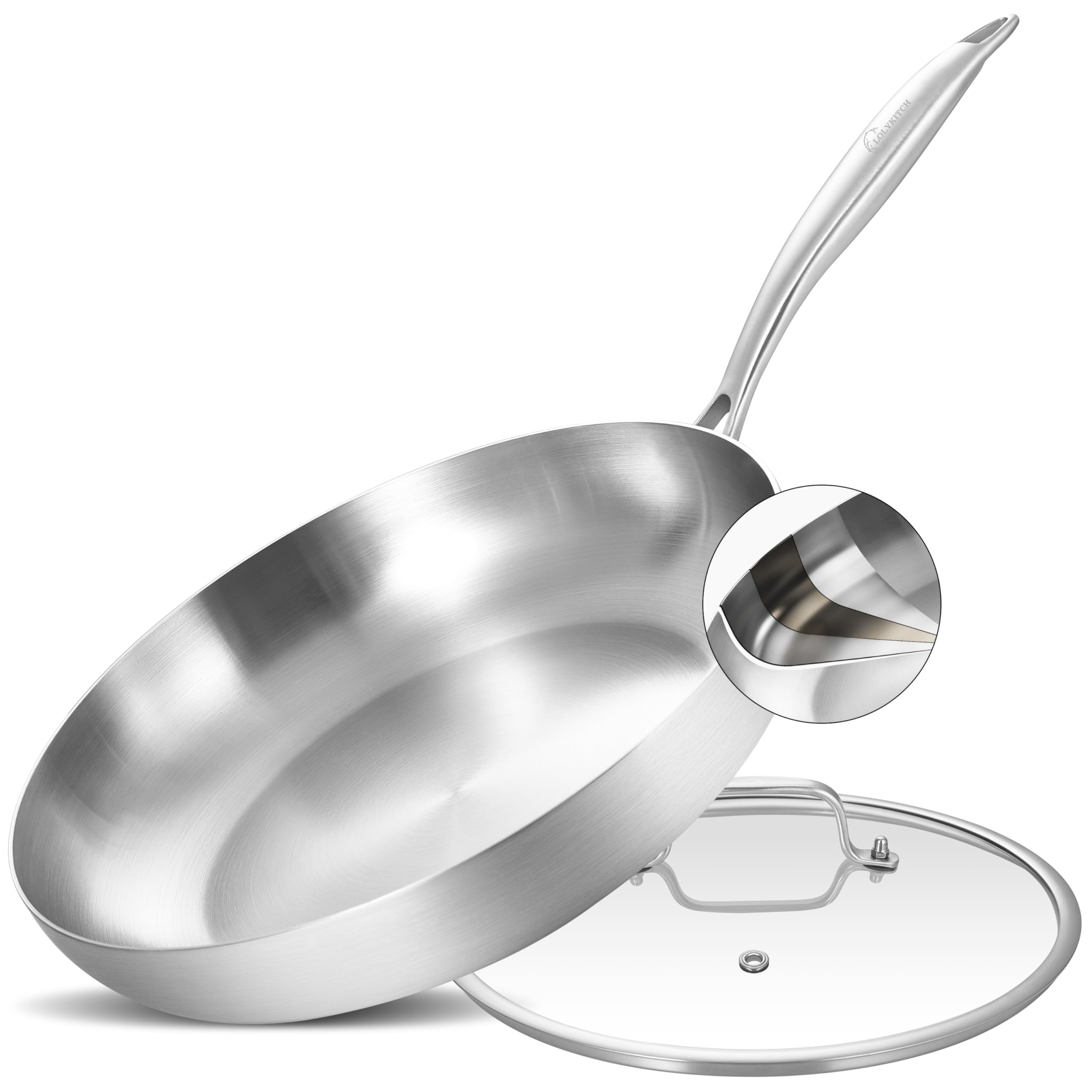 Amazon.com: LOLYKITCH 12 Inch Tri-Ply Stainless Steel Frying Pan